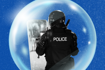 Graphic of riot cop in bubble