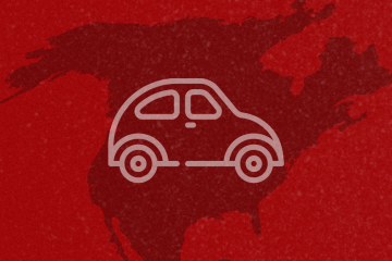 Graphic of north america with car
