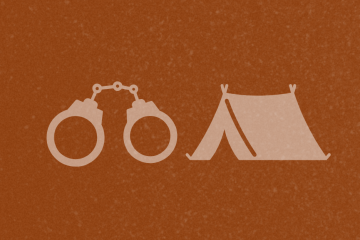Graphics of Tent and handcuffs